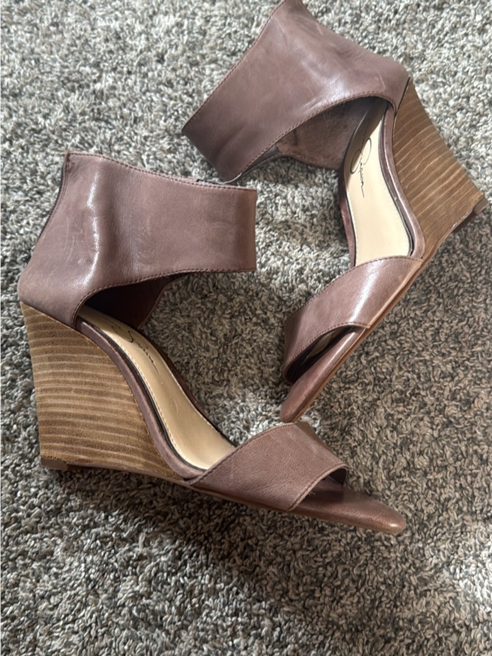 Women's Wedge Sandals - Brown Leather Ankle Strap